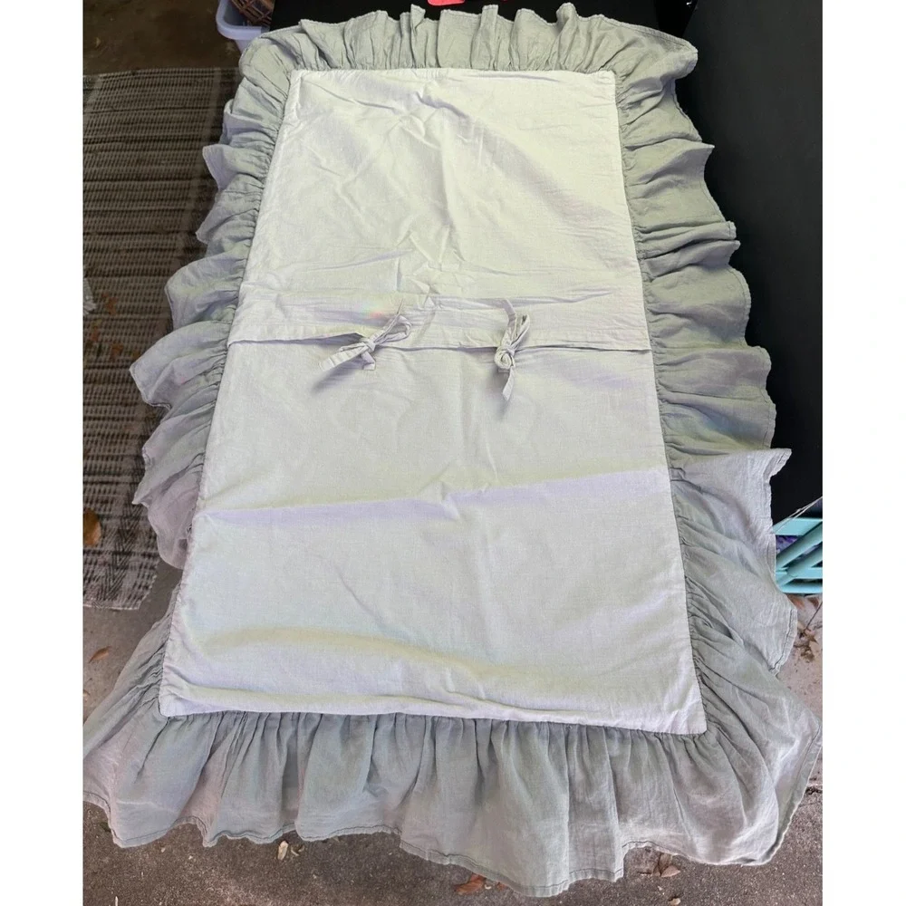 Linen Ruffle Crochet Pillow Shams King Set of‎ 2 Belgium Dove Gray Tie Back Lace